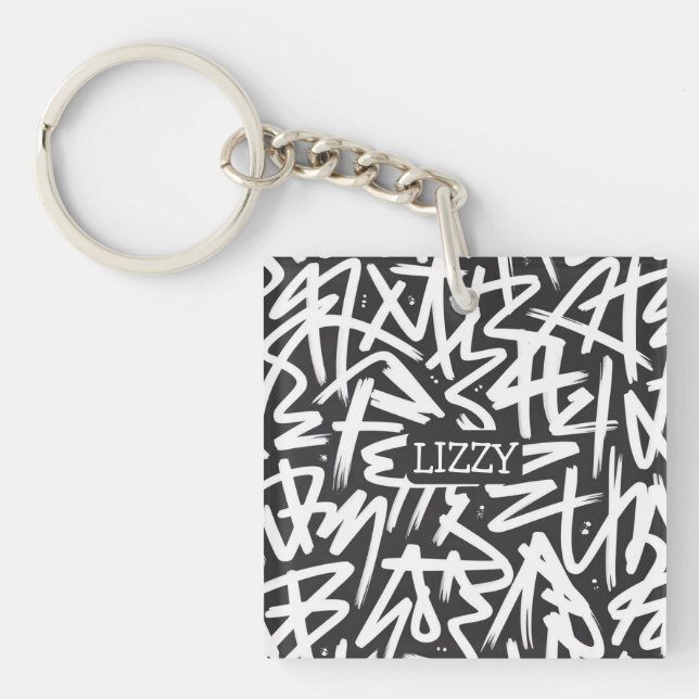Personalized Graffiti Name Pattern — Custom Urban Key Ring (Front)