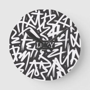 Personalized Graffiti Name Pattern — Custom Urban Round Clock