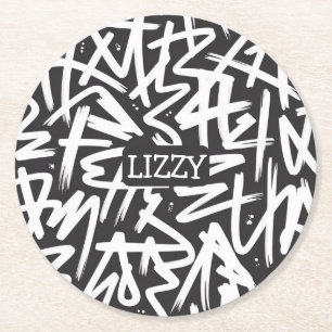 Personalized Graffiti Name Pattern — Custom Urban Round Paper Coaster