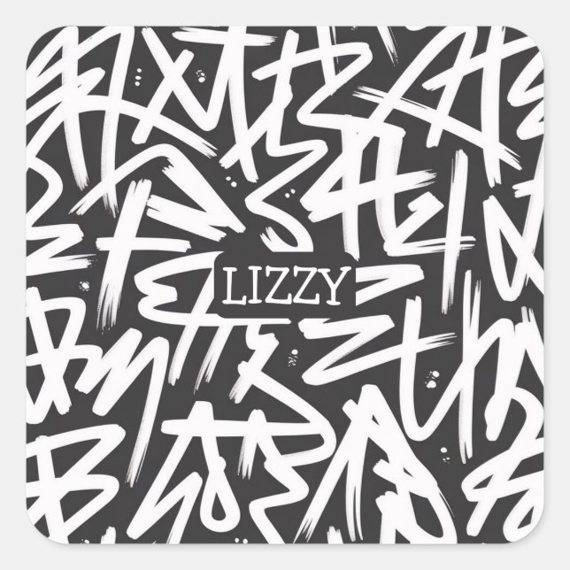 Personalized Graffiti Name Pattern — Custom Urban Square Sticker (Front)