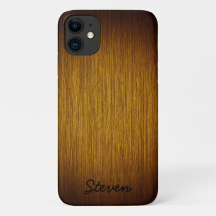 Personalized Grainy Tobacco Sunburst Wood iPhone 11 Case