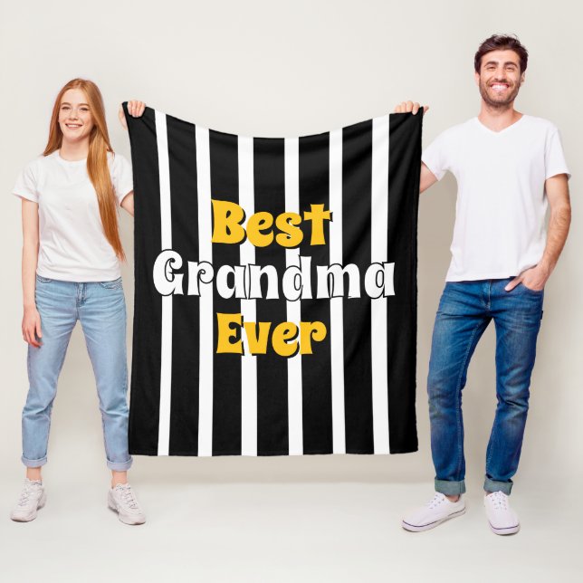 Personalized grandma black &white stripes fleece blanket (In Situ)