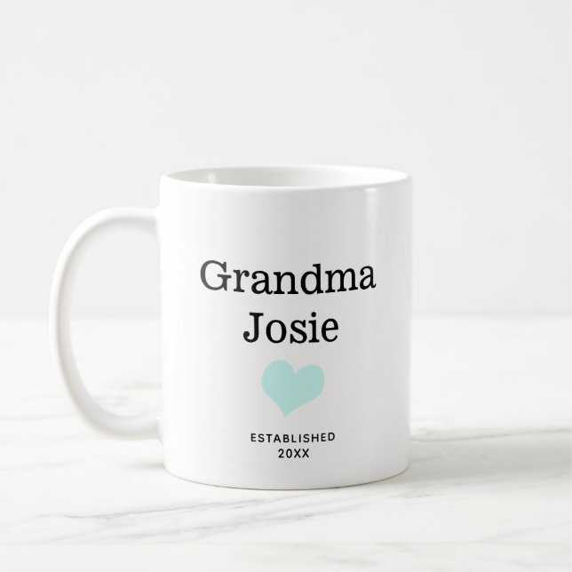 Personalized Grandma, Blue Heart New Baby Photo Coffee Mug (Left)