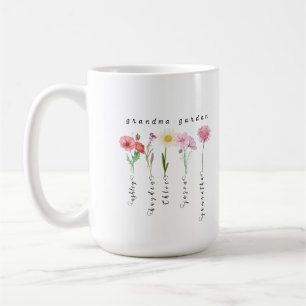 Personalized grandma garden birth flowers coffee mug