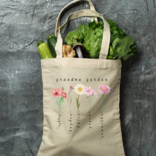 Personalized grandma garden birth flowers  tote bag