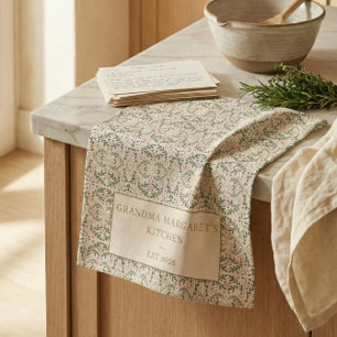 Personalized Grandma Kitchen Gift Botanical Green Tea Towel