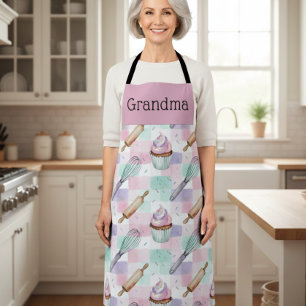 Personalized Grandma Nana Pastel Cupcake Crew Apron