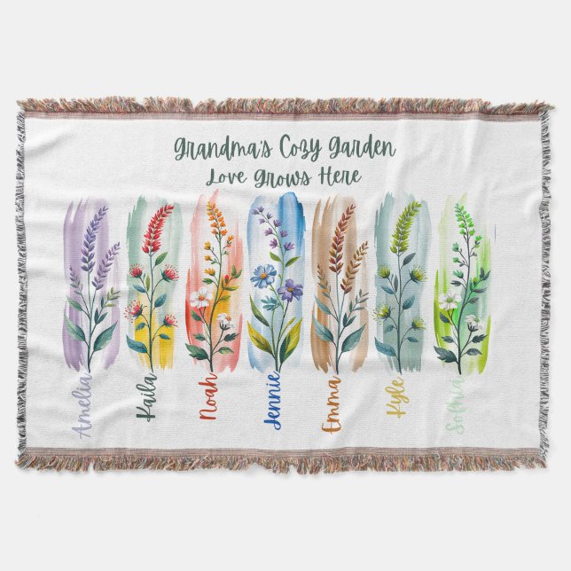 Personalized Grandma’s Cozy Garden Throw Blanket (Front)