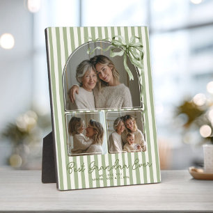 Personalized Grandma Sage Green Photo Keepsake Bow Plaque