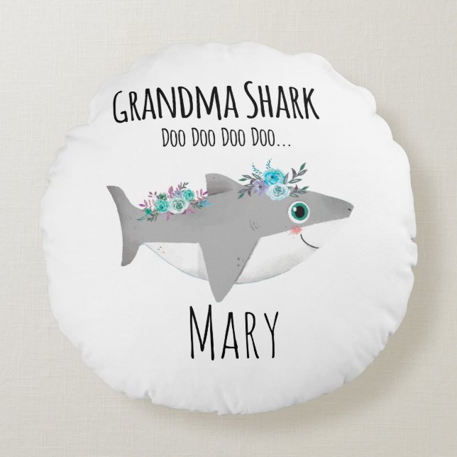 Personalized Grandma Shark Doo Doo Doo Round Cushion (Front)