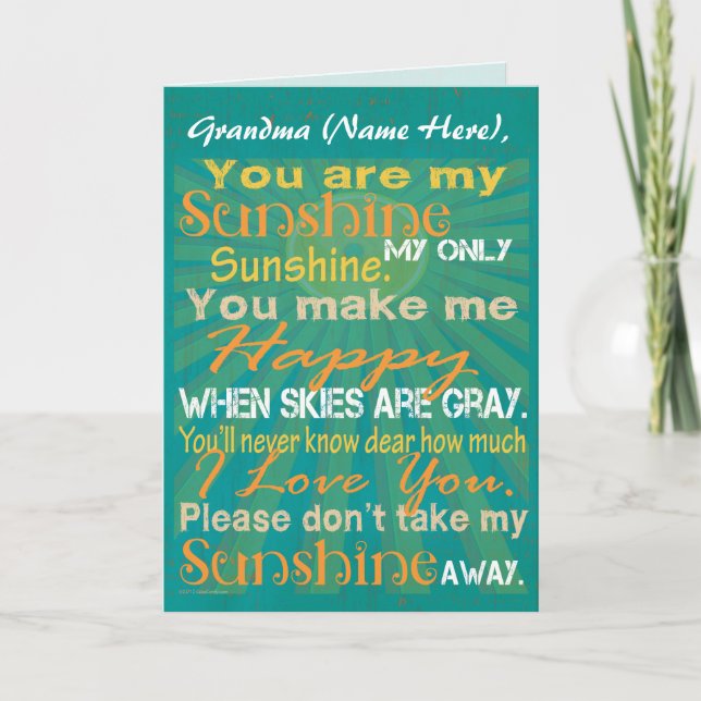 Personalized Grandma, You are my Sunshine Greeting Card (Front)