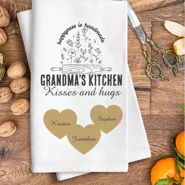Personalized grandma's kitchen with kids name  tea towel (Creator Uploaded)
