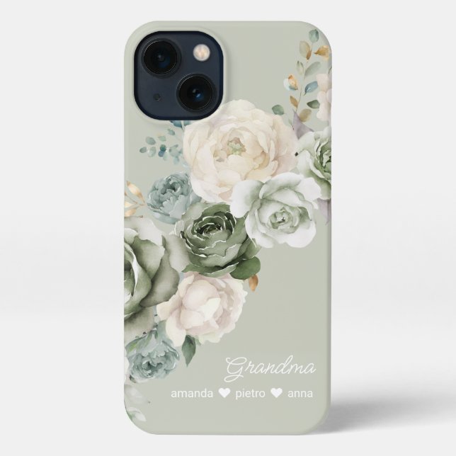 Personalized Grandmother Floral  Sage Green iPhone Case (Back)