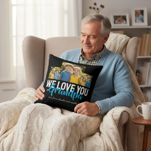Personalized Grandpa Photo Gift Blue Text Design Cushion