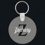 Personalized Gray Black White Retro Monogram Key Ring<br><div class="desc">This personalized keychain features a black monogram and white retro script name on a gray background.</div>