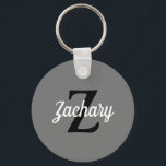 Personalized Gray Black White Retro Monogram Key Ring<br><div class="desc">This personalized keychain features a black monogram and white retro script name on a gray background.</div>