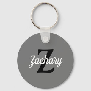 Personalized Gray Black White Retro Monogram Key Ring