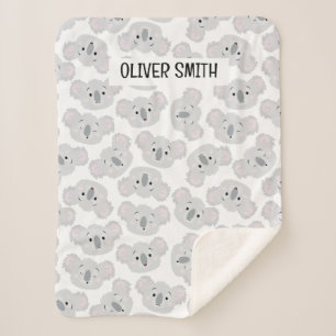 Personalized Gray Koala Heads Seamless Pattern Sherpa Blanket