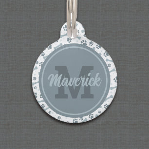 Personalized Gray Monogram Name Dog Pet Tag