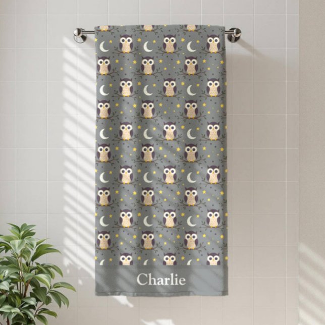 Personalized Gray Owl Kids Beach Towel (Creator Uploaded)