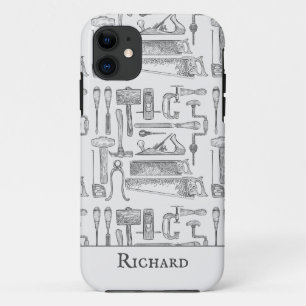 Personalized Gray Vintage Tools drawing iPhone 11 Case