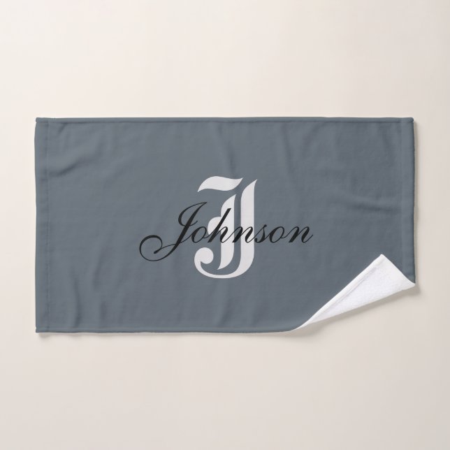Personalized Gray White Elegant Monogram  Hand Towel (Hand Towel)