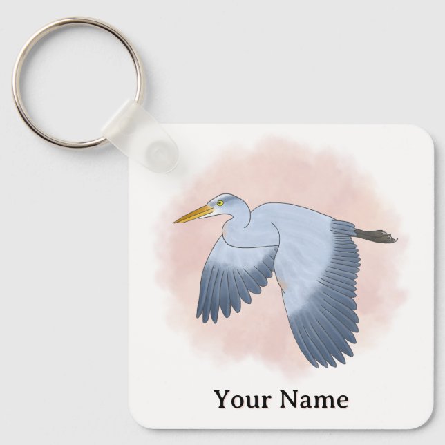 Personalized Great Blue Heron Pink Background Key Ring (Front)
