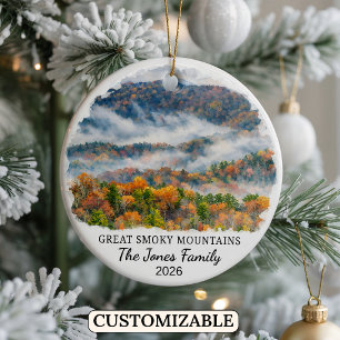 Personalized Great Smoky Mountains, North Carolina Ceramic Tree Decoration