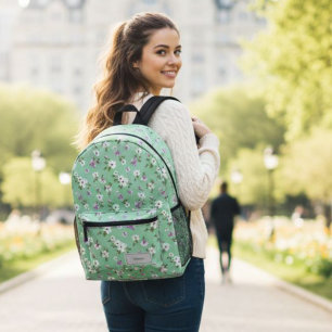 Personalized Green Aqua Floral Backpack for Women 