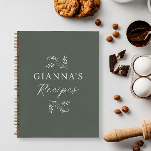 Personalized Green Botanical Recipe Notebook