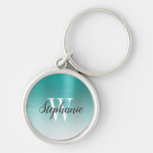 Personalized Green Brushed Metal Monogram Keychain