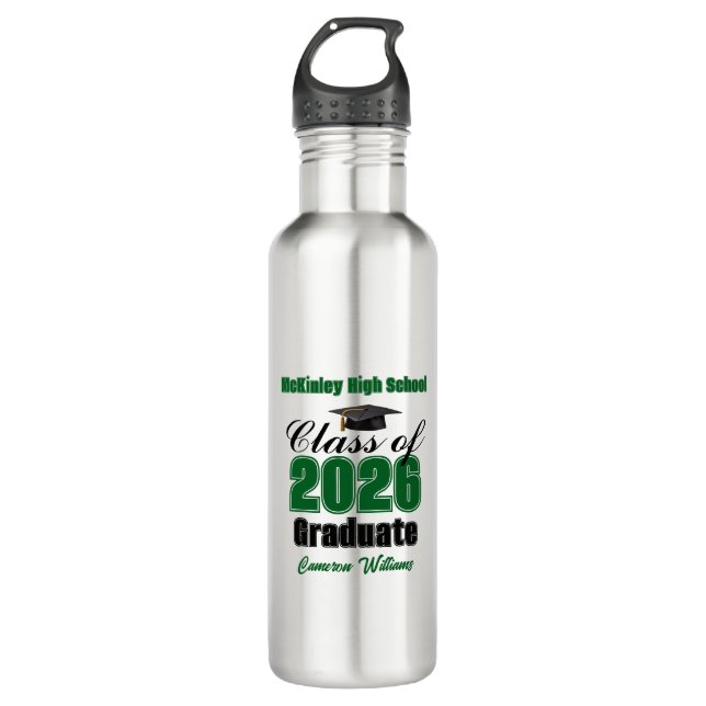 Personalized Green Class of 2026 Graduation 710 Ml Water Bottle (Front)