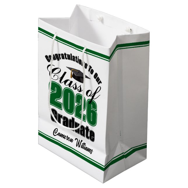 Personalized Green Class of 2026 Graduation Medium Gift Bag (Front Angled)