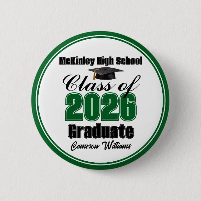 Personalized Green Class of 2026 Graduation Party 6 Cm Round Badge (Front)