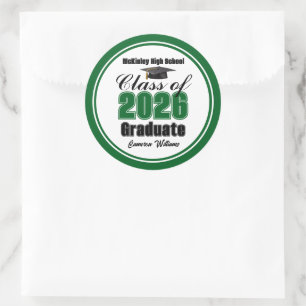 Personalized Green Class of 2026 Graduation Party Classic Round Sticker