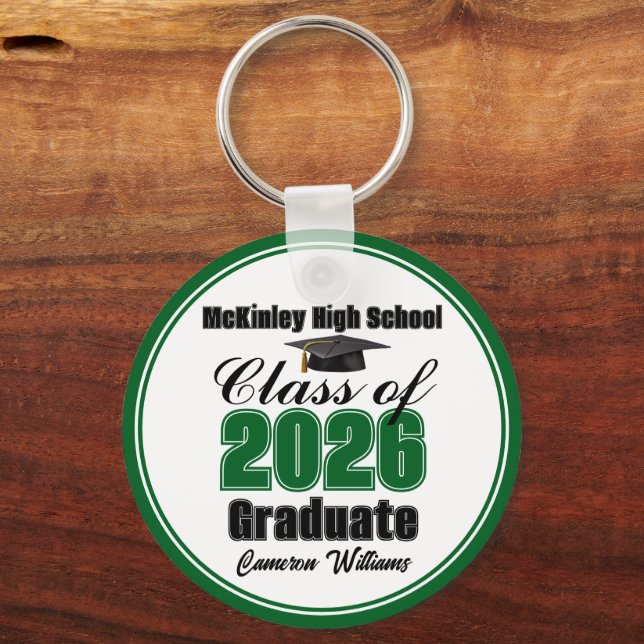 Personalized Green Class of 2026 Graduation Party Key Ring (Front)