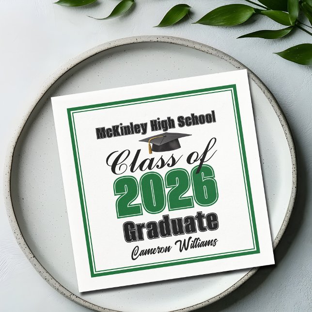 Personalized Green Class of 2026 Graduation Party Napkin (Creator Uploaded)
