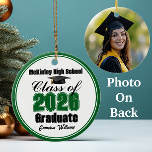 Personalized Green Class of 2026 Graduation Photo Ceramic Tree Decoration