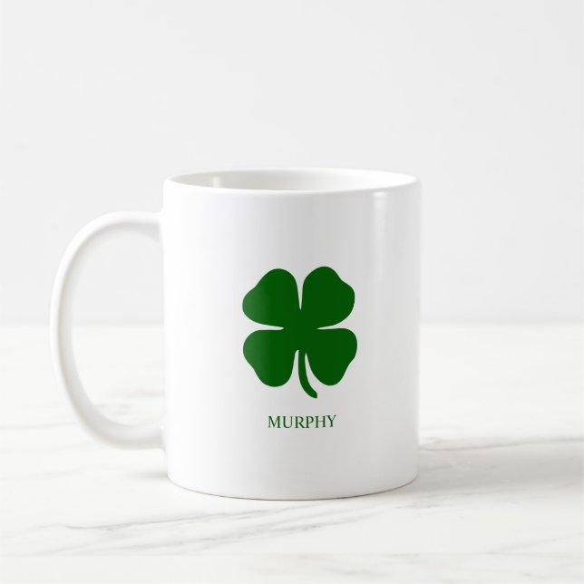 Personalized Green Clover Coffee Mug (Left)