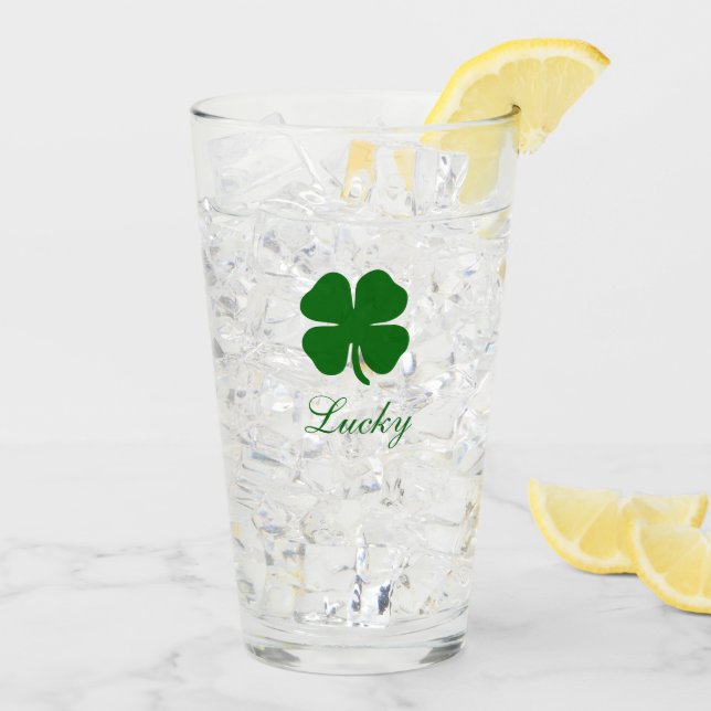 Personalized Green Clover Irish Glass (Back Ice)
