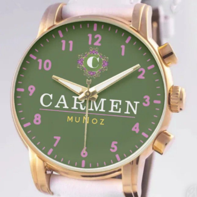 Personalized Green Dial Elegant Custom Name Design Watch (Creator Uploaded)
