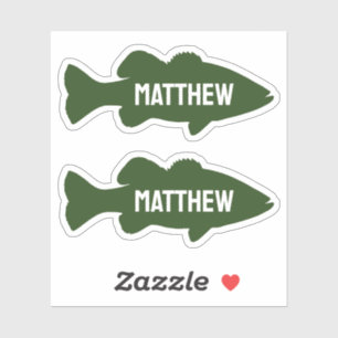 Personalized Green Fishing Bass Fish Name Sticker