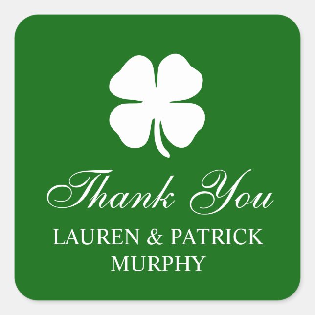Personalized Green Four Leaf Clover Irish  Square Sticker (Front)