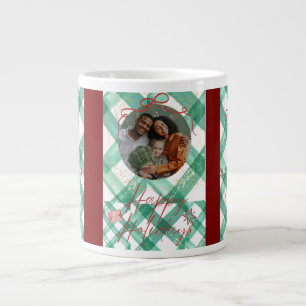 Personalized green gingham christmas  large coffee mug