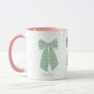 Personalized Green Gingham Romantic Coquette Bow Mug