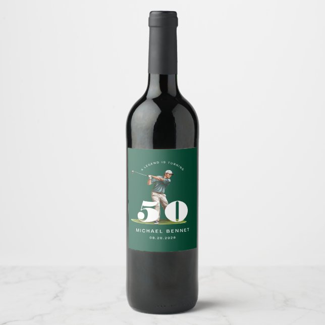 Personalized Green Golf 50th Birthday Wine Label (Front)