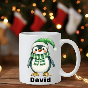 Personalized Green Hat Penguin Custom Name Mug