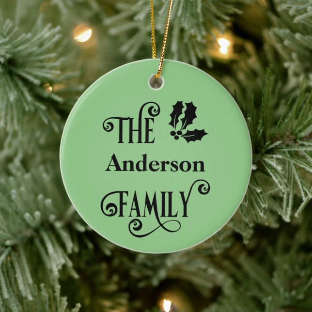 Personalized Green Holly Family Names Christmas Ceramic Tree Decoration (Tree)