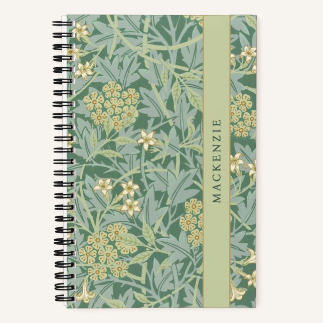 Personalized Green Jasmine Floral Pattern Notebook (Front)