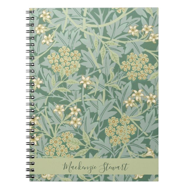 Personalized Green Jasmine Floral Pattern Notebook (Front)